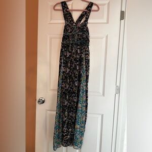 Intimately by Free People Black and Blue Smocked Button-up Maxi